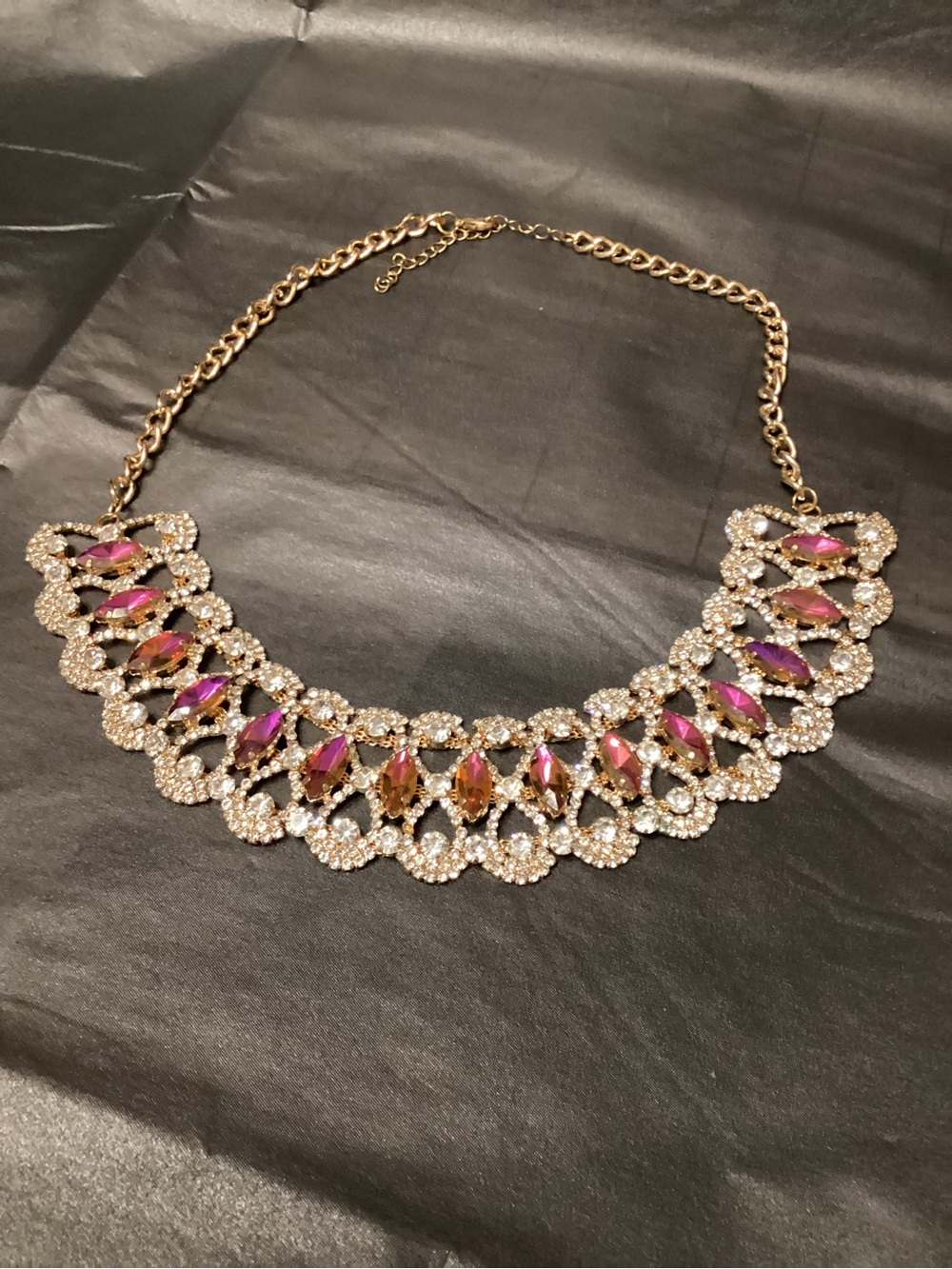 Gold-Tone Pink Crystal Statement Necklace